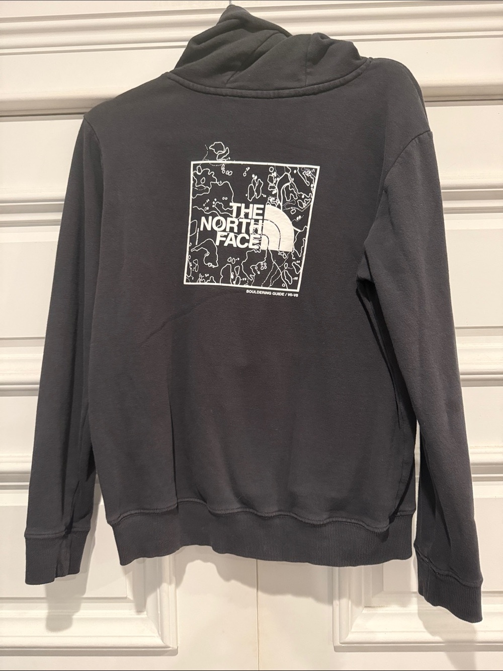 The North Face Charcoal Gray Hoodie with White Logo Graphic